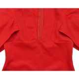 Modisches einfarbiges Maxikleid mit V-Ausschnitt und plissiertem Schlitz für Damen