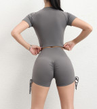 Tight Fitting Yoga Pants Belly Control High Waist Drawstring Sports Shorts Fitness Pants Three Point Shorts