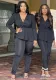 Africa Plus Size Women's Deep V Neck Long Sleeve Pencil Pant Set