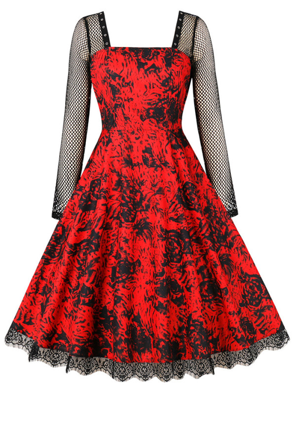 Halloween Cosplay Costume Women's Rose Print A-Line Gothic Lolita Dress