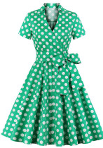 Women's Polka Dot Belted Slim Waist A-Line Vintage Plus Size Dress