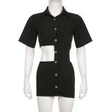 Women's Simple Shirt Dress Single-Breasted Button Irregular Hollow Turndown Collar Sexy Dress