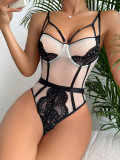 Lacemesh Patchwork Contrasting High Waist Low Back Thin Sexy Bodysuit