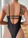 Mesh Hollow Breathable Low Back Sexy Bodysuit For Women