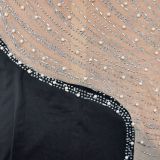 Modisches, einfarbiges, figurbetontes Kleid mit Mesh-Perlenträgern für Damen