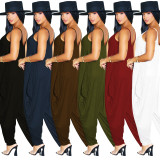 Women's Fashion Solid Color V-Neck Straps Low Back Jumpsuit One Piece Wide Leg Pants