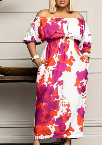 Positioning Print Off Shoulder Plus Size Dress