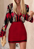 Women Printed Long Sleeve Top and Skirt Two-Piece Set