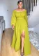 Women Off-Shoulder Long Sleeve Crop Top and Slit Skirt Two-Piece Set