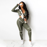 Women Fall Solid Long Sleeve Top and Pant Two-Piece Set