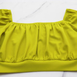 Women Off-Shoulder Long Sleeve Crop Top and Slit Skirt Two-Piece Set