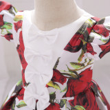 Halloween Girls printed small flying sleeve dress skirt tutu skirt flower girl princess dress
