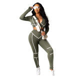 Women Fall Solid Long Sleeve Top and Pant Two-Piece Set