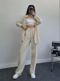 women's autumn and winter long-sleeved shirt elastic waist trousers casual two-piece pants set