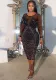 Sexy Feather Beaded See-Through Long Sleeve Patchwork Bodycon Dress