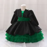 Kids Dresses Girls Long Sleeve Princess Tutu Skirt Cascading Ruffles Dress Birthday Dress