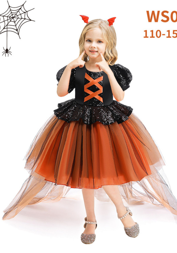 Children's Halloween costume girls cosplay masquerade performance mesh princess dress little witch performance costume