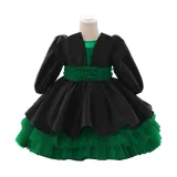 Kids Dresses Girls Long Sleeve Princess Tutu Skirt Cascading Ruffles Dress Birthday Dress