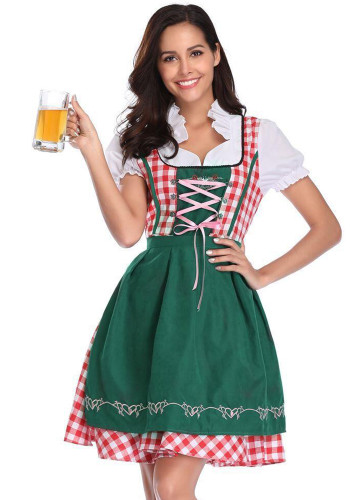 Halloween Bière Fille Cosplay Robe Plaid Costume Maid Costume