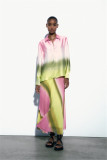 Summer Tie Dye Ombre Shirt Print Pleated Skirt two piece Set