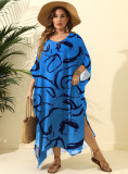 Plus Size Women's Irregular Print loose Blouse Beach Holidays Slit Maxi Dress