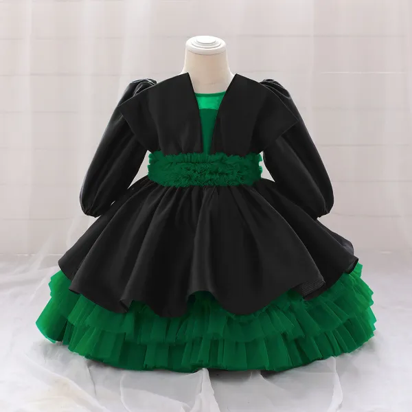 Kids Dresses Girls Long Sleeve Princess Tutu Skirt Cascading Ruffles Dress Birthday Dress