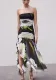 Autumn Fashion Chic Strapless Printed Tulle Midi Dress for Women