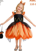 Halloween children's costume girl witch dress cosplay pumpkin dress