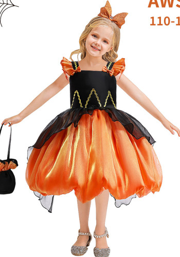 Disfraz de Halloween para niños, vestido de bruja para niña, vestido de calabaza cosplay