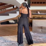 Sexy Slim Fit Solid Color Straps Tank Top Stretch Bell Bottom Pants Two-Piece Set