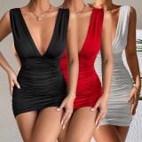 Sexy slim deep V neck sleeveless nightclub dress
