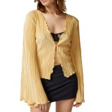 Fall Single Breasted Top Women Solid Color Bell Bottom Sleeve Cardigan Top