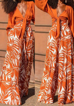 Autumn Women's Fashion Chic Print Pants Long Sleeve V-Neck Top Two-Piece Set