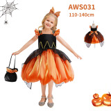 Halloween children's costume girl witch dress cosplay pumpkin dress
