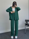 women's autumn and winter long-sleeved shirt elastic waist trousers casual two-piece pants set