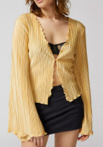 Fall Single Breasted Top Women Solid Color Bell Bottom Sleeve Cardigan Top