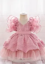 Children's dress fluffy yarn Cascading Ruffles Dress princess dress flower girl first birthday baby Dress