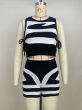 Women's Sleeveless Lace-Up Print Casual Two-Piece Set