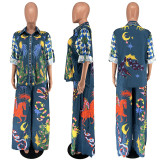 Women Print Casual Top and Pant Two-Piece Set