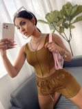 Women Sexy Irregular Top and Solid Shorts Two-Piece Set