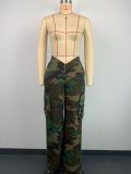 Women Low Rise Pocket Camouflage Pants