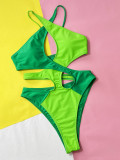 Women hollow color contrast sexy one-piece swimwear bikini