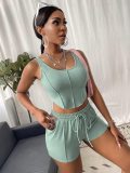Women Sexy Irregular Top and Solid Shorts Two-Piece Set