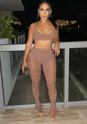 Summer Women's Sexy Crop Slim Top High Waist Cutout Casual Pants Set