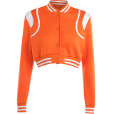 Long-Sleeved Contrast Color Short Button Baseball Jacket Autumn Fashion All-Match Coat For Women