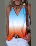 Women Summer Simple V-Neck Metal Buckle Printed Vest Top
