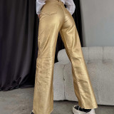 Spring And Autumn Pocket Loose Wide Leg Retro Straight Pants Stylish Women's Trousers