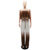 Summer Ombre Pleated Strapless Casual Two-Piece Pant Set