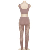 Summer Women's Sexy Crop Slim Top High Waist Cutout Casual Pants Set