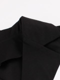 Black And White Retro Sweet Pleated Turndown Collar Short-Sleeved Slim Waist Slim Fit Elegant Dress For Women